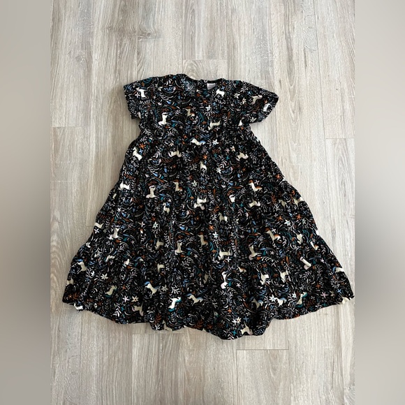 Hanna Andersson Girls Twirl Power Chambray Dress Black Unicorn - Size 12 - Picture 2 of 8